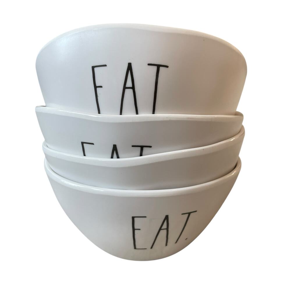 Rae Dunn Melamine EAT Salad Bowls 6in Set of 4 Black White NEW